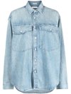 Mother The Double Flap Roomie Foxy Button-front Denim Shirt In Blue