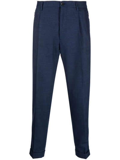 Etro Pleated Wool-blend Trousers In Blau
