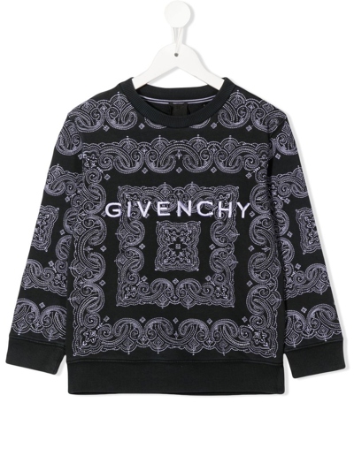 Givenchy Kids' Logo-embroidered Bandana-pattern Sweatshirt In Antracite