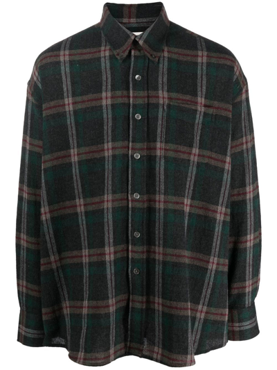 Our Legacy Borrowed Plaid Wool Blend Button-down Shirt In Green