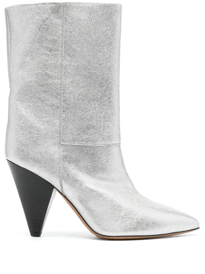Isabel Marant Locky Metallic Leather Short Boots In Silver
