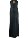 RALPH LAUREN LOGO-EMBROIDERED PLAID-CHECK GOWN