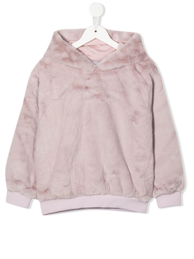 Molo Kids' Faux-fur Long-sleeve Hoodie In Frozen Lilac