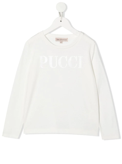 Pucci Junior Logo-print Long-sleeve Top In Weiss