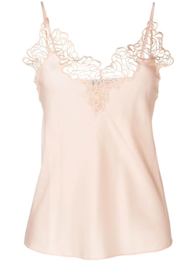 Stella Mccartney Embroidered Tulle-trimmed Satin Camisole In Peach