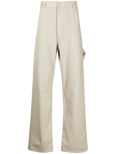 Moncler Neutral Straight-leg Cotton Trousers In Neutrals