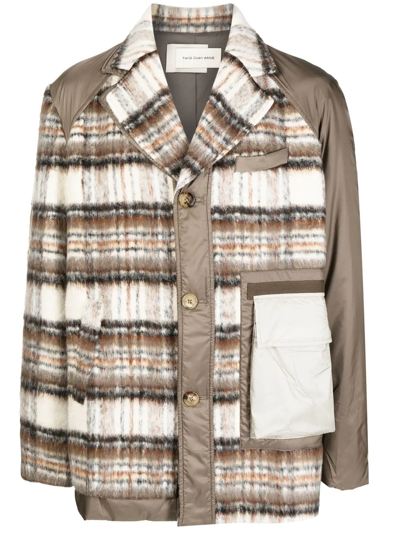 Feng Chen Wang Plaid Panelled Button-up Coat In Braun