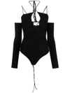Lama Jouni Off-shoulder Tie-detail Bodysuit In Schwarz