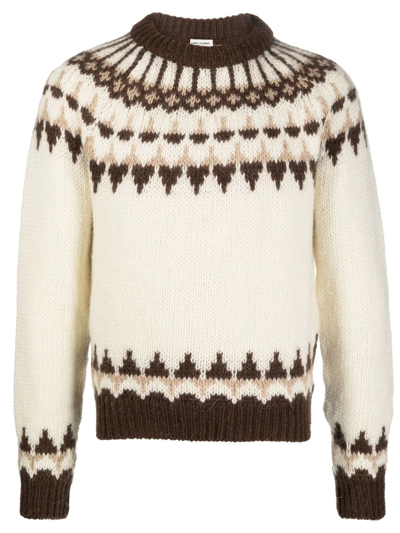 Saint Laurent Fair Isle-style Knitted Jumper In White,brown,beige