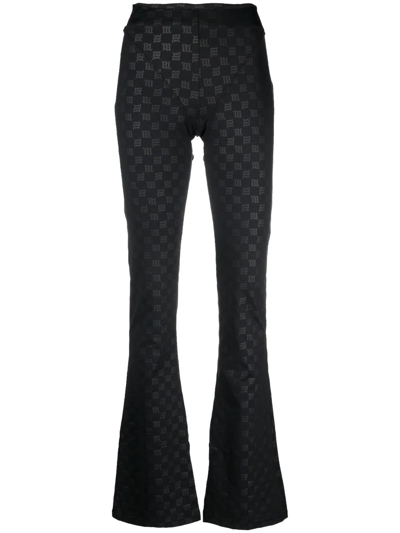 Misbhv All Over Monogram Slit Hem Flared Trousers In Black