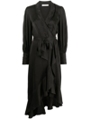 Zimmermann Long-sleeve Wrap Silk Midi Dress In Black