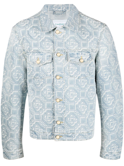 Casablanca Classic Denim Jacket Jacquard Denim Bleached Classic Monogram - Bleached Classic Monogram In Blue