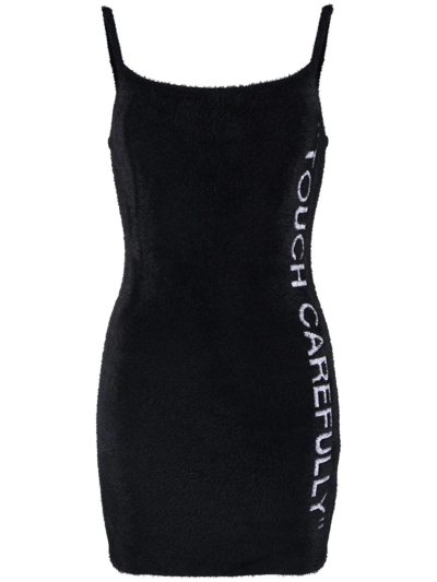 OFF-WHITE SLOGAN DETAIL FUZZY MINI DRESS