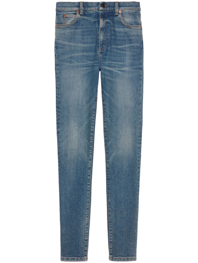 Gucci Horsebit-detail Stonewashed Skinny Jeans In Blue