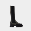 Ganni Chelsea High Leather Boots In Khaki