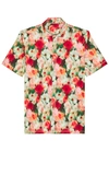 Good Man Brand Big On-point Short Sleeve Stretch Organic Cotton Button-up Shirt In Red Floral Hazy Days