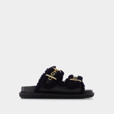 Marni Slides Fussbett Aus Schwarzem Leder In Black