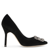 MANOLO BLAHNIK HANGISI 105 BLACK VELVET PUMPS