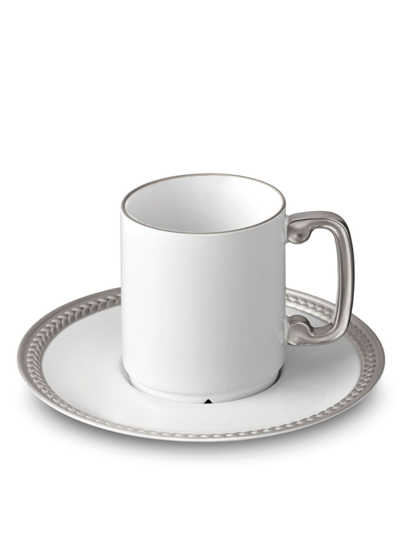 L'objet Soie Tressée Espresso Cup & Saucer Set In Silver