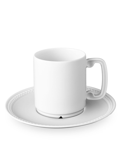 L'objet Soie Tressée Espresso Cup & Saucer Set In White