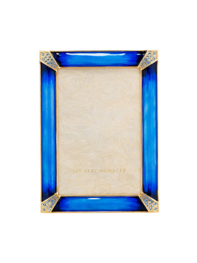 Jay Strongwater Leonard Pave Corner Picture Frame, 4 X 6 In Delft Garden