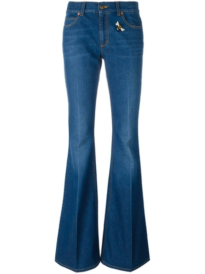 Gucci Flare-leg Jeans With Bee & Butterfly Patches, Blue
