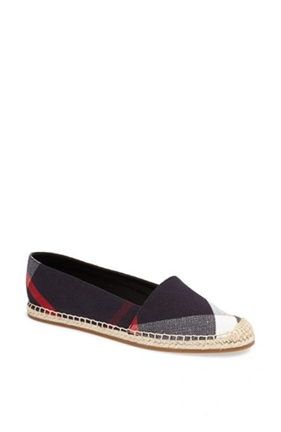 Burberry Hodgeson Check Canvas Espadrille Flats In Navy Check