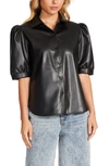 Steve Madden Pretty Sleeve Faux Leather Shirt In Black