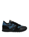 Valentino Multicolor Fabric And Nappa Leather Camouflage Sneakers In Dark Blue