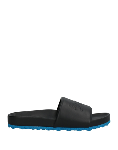 Off-white Logo-debossed Leather Slides In Black