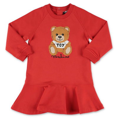 Moschino Babies'  Kids Teddy Bear Printed Long Sleeved Dress In Rosso