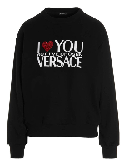 Versace Logo Printed Crewneck Sweatshirt In Black