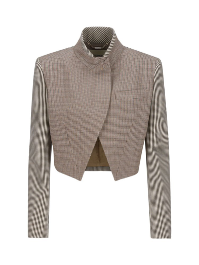 Fendi Houndstooth Stand Collar Jacket In Multi