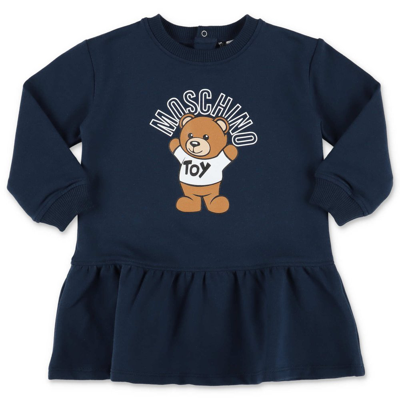 Moschino Kids Teddy Bear Printed Long Sleeved Dress In Blue