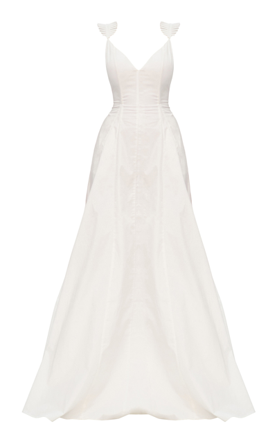 Andrea Iyamah Vola Cotton Gown In White