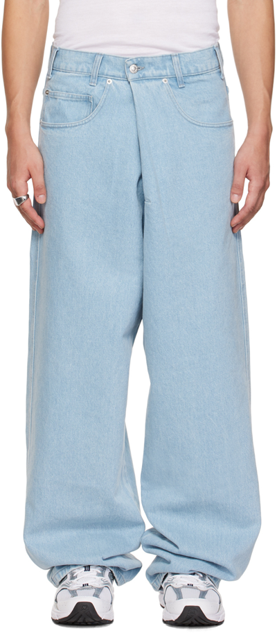Lu'u Dan Blue Wash Pleated Front Jeans In Lighter Wash