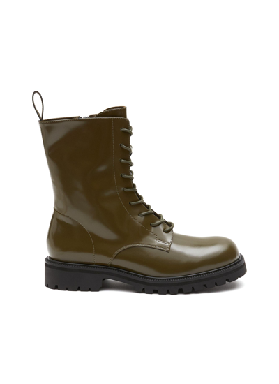 Pedder Red 'cammy' Lug Sole Leather Combat Boots In Green
