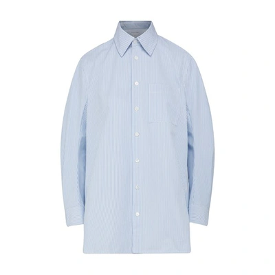Bottega Veneta Embroidered Cotton Oversize Shirt In Blue