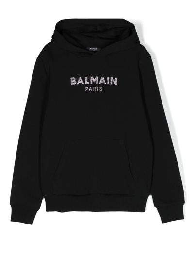 Balmain Kids' Logo印花连帽衫 In Nero