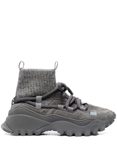 Ami Alexandre Mattiussi Otto Suede-panelled Sneakers In Grey