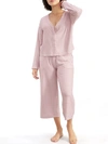 Splendid Cardigan Knit Cropped Pajama Set In Pink Cameo,stripe