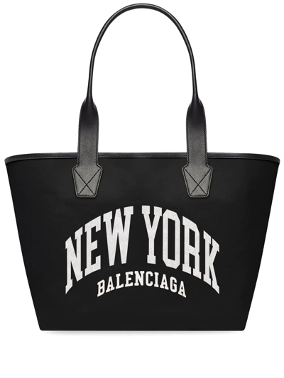 Balenciaga Large Cities New York Jumbo Tote Bag In Black White New York