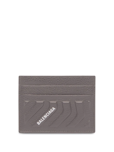 Balenciaga Embossed Leather Cardholder In Grey