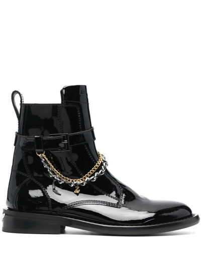 Zadig & Voltaire Laureen High Chain-detail Patent-leather Ankle Boots In Noir