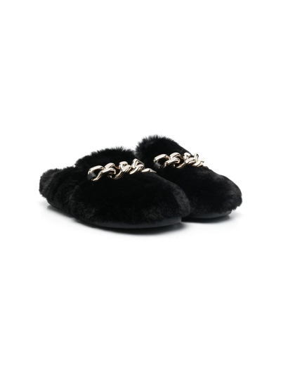 N°21 Teen Chain-detail Faux-fur Loafers In Nero