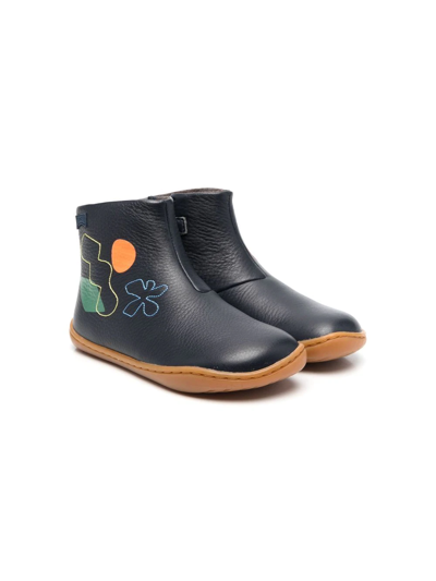 Camper Kids' Embroidered-detail Ankle Boots In Blue