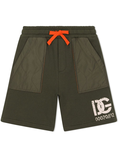 Dolce & Gabbana Kids' Stencil Logo Track Shorts In Green