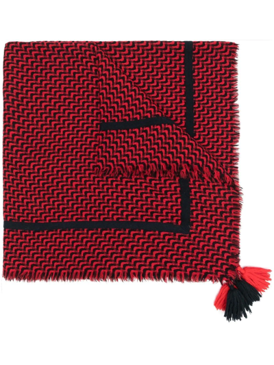 Pre-owned Givenchy 1980s Geometric Pattern Wool Scarf In Red