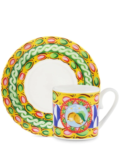 Dolce & Gabbana Geometric-pattern Porcelain Espresso-set In Yellow
