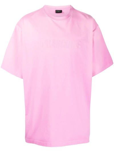 Balenciaga Logo-embroidered Cotton-jersey T-shirt In Pink